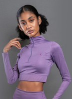 QualiFit Limitless luxe Stretch long sleeve half zip-up crop top with high waisted Biker Shorts with double sided pockets 1 set