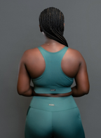 QualiFit CoreFlex power cross Racerback Running Crop Top sport bra Sleeveless and Athletic high waisted biker short with pockets 1 set