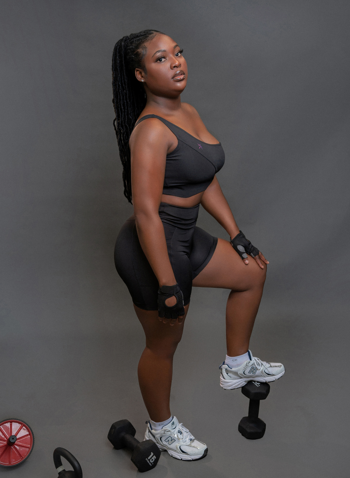 QualiFit Fearless fit one shoulder crop top slim fit gym set High waisted elasticity shorts with pockets 1 set