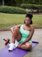 QualiFit Fearless fit one shoulder crop top slim fit gym set High waisted elasticity shorts with pockets 1 set