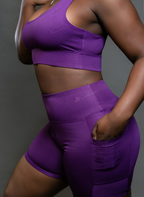 QualiFit CoreFlex power cross Racerback Running Crop Top sport bra Sleeveless and Athletic high waisted biker short with pockets 1 set