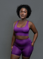 QualiFit CoreFlex power cross Racerback Running Crop Top sport bra Sleeveless and Athletic high waisted biker short with pockets 1 set